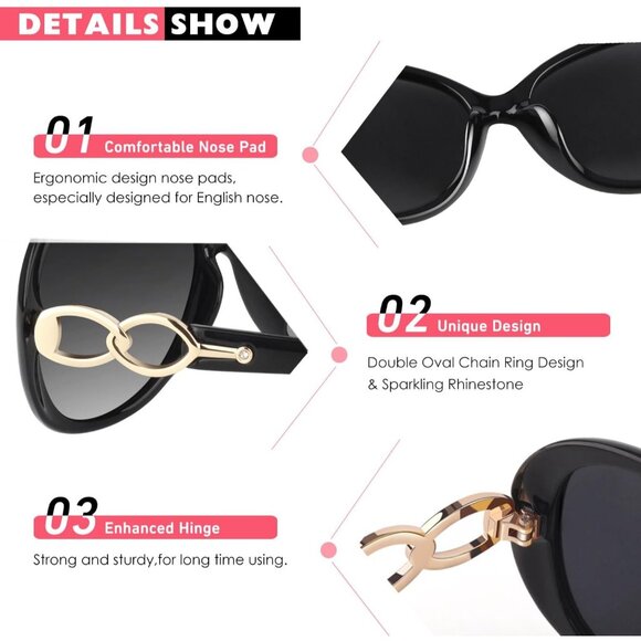 🆕 Women Black Trendy Oversized Sunglasses Ladies Polarized Big Frame Shades - Picture 5 of 6